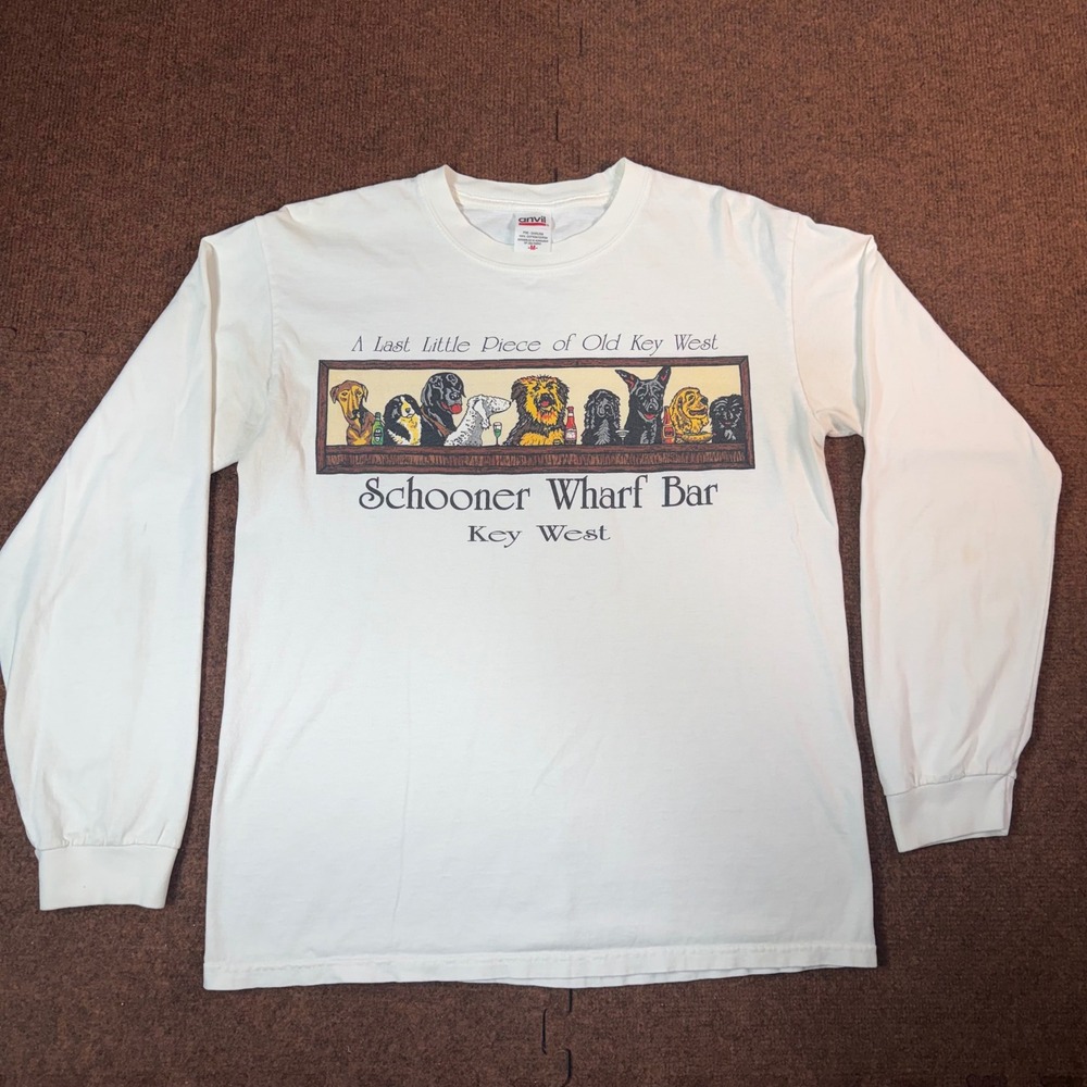 Anvil Schooner Wharf Bar Key West Long Sleeve Surfer island T-Shirt Mens M White